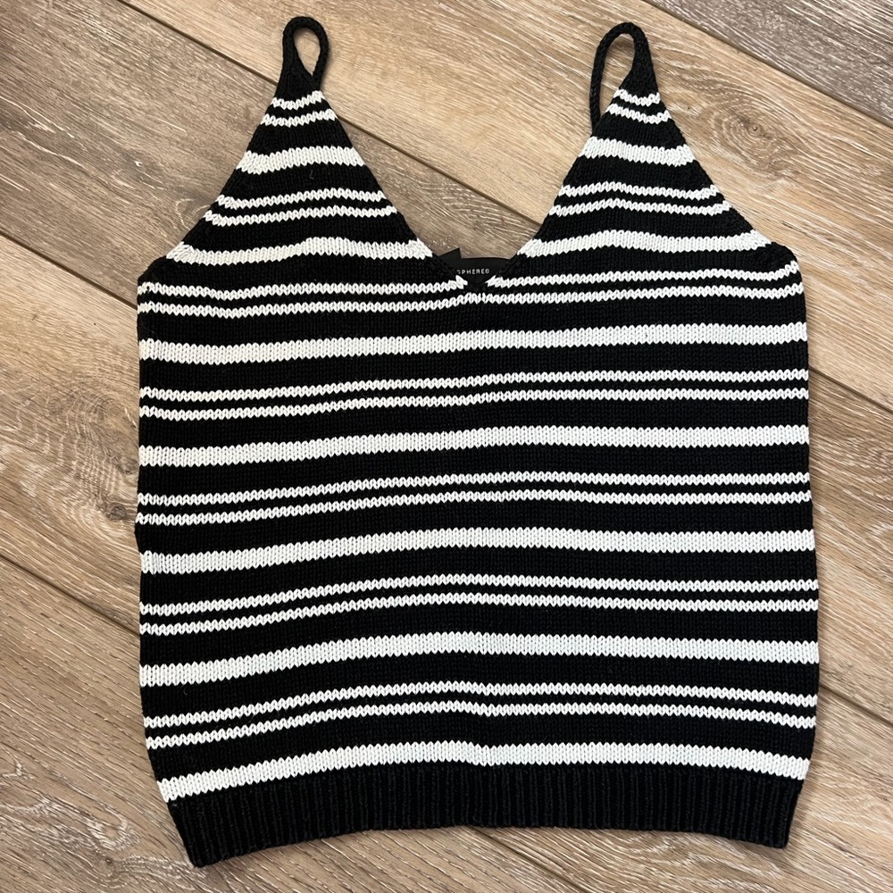 Striped Knit Tank Top - Black & White size S